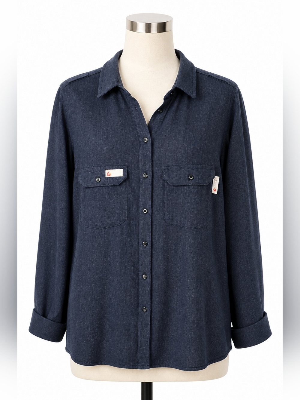 Lapco FR Flame Resistant Women's Navy Blue Long Sleeve Work Wear Shirt L- CAT 2